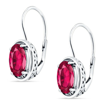 Oval Solitaire Drop Dangle Leverback Earring Ruby CZ 925 Sterling Silver Wholesale